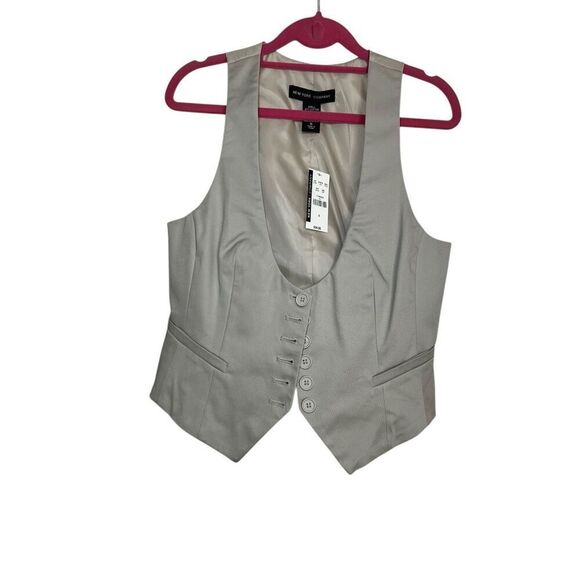 New York & Company Vest Womens Size 6 Taupe Gray Button Front Lined Stretch NWT - Picture 1 of 6